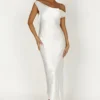 Yvette Slip Maxi Dress With Asymmetrical Hem – White Yvette Slip Maxi Dress With Asymmetrical Hem – White