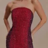 Zander Hand Beaded Strapless Mini Dress – Red Ombre Zander Hand Beaded Strapless Mini Dress – Red Ombre