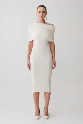 Zandie Cashmere Blend Knit Midi Dress – Ivory