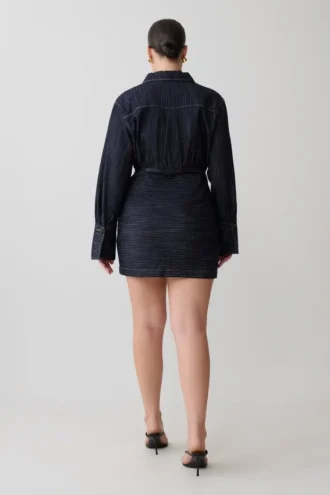 Zarah Denim Long Sleeve Mini Dress – Indigo Pinstripe