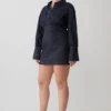 Zarah Denim Long Sleeve Mini Dress – Indigo Pinstripe Zarah Denim Long Sleeve Mini Dress – Indigo Pinstripe