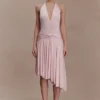 Zelda Asymmetric Slinky Midi Dress – Ballet Pink Zelda Asymmetric Slinky Midi Dress – Ballet Pink