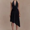 Zelda Asymmetric Slinky Midi Dress – Black Zelda Asymmetric Slinky Midi Dress – Black
