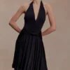 Zelda Asymmetric Slinky Midi Dress – Black Zelda Asymmetric Slinky Midi Dress – Black