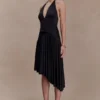 Zelda Asymmetric Slinky Midi Dress – Black Zelda Asymmetric Slinky Midi Dress – Black